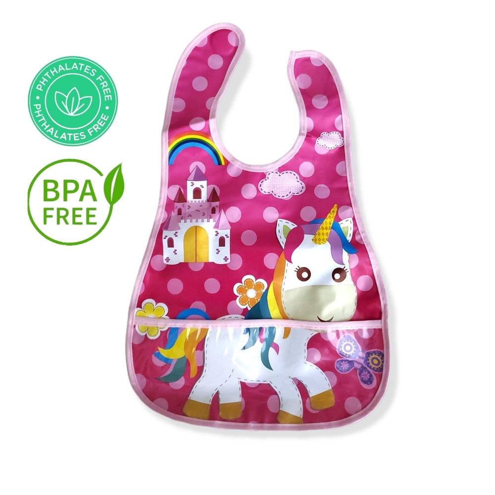 New Chikitoe Wateproof Bib with clear pocket- Infant- BPA & PHTHALATE FR…